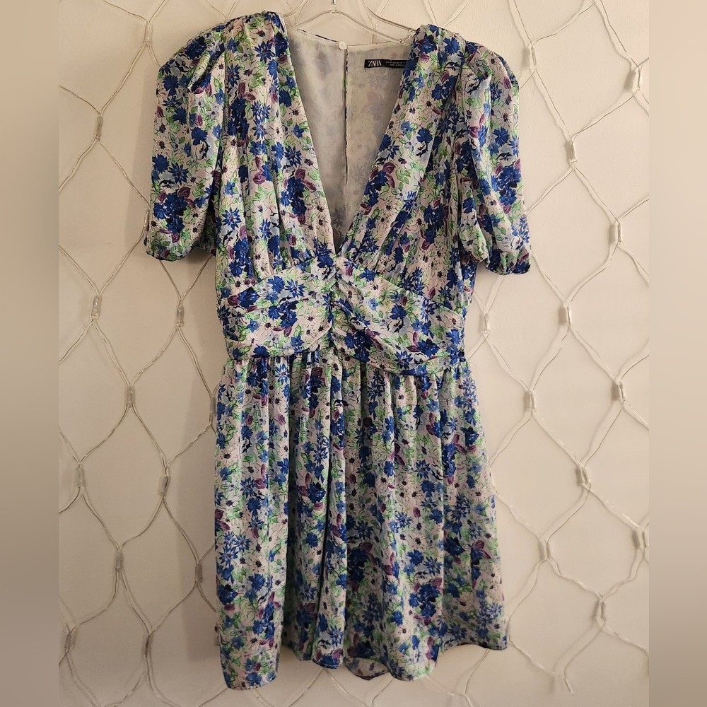 Floral Romper By Zara •  Blue & Green • Wide Leg • Size Medium